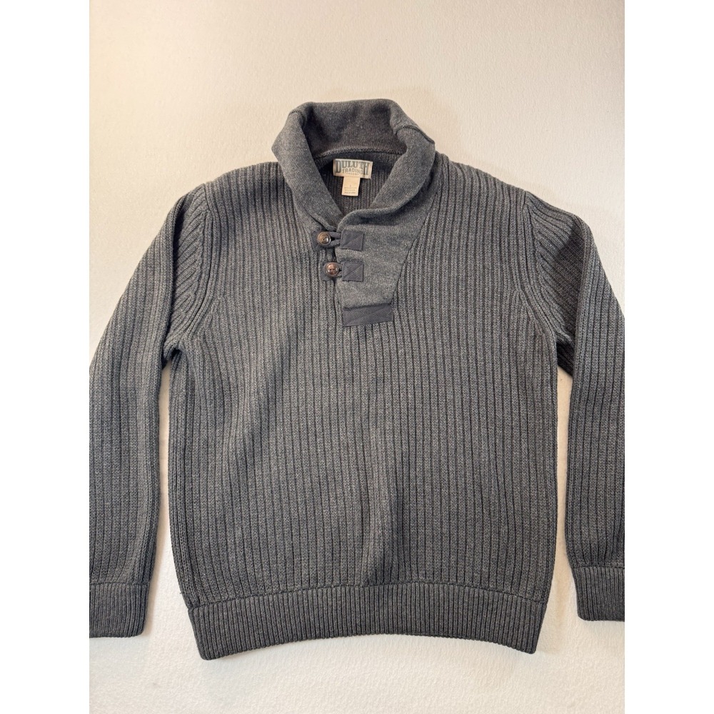 Duluth Trading Sweater Mens L Gray Wool Blend Shawl Collar High-Neck Infantry